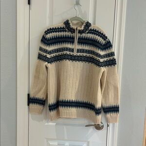 Land’s End Vintage Men’s Cream, Blue and Gray Nordic Style Sweater Size Large